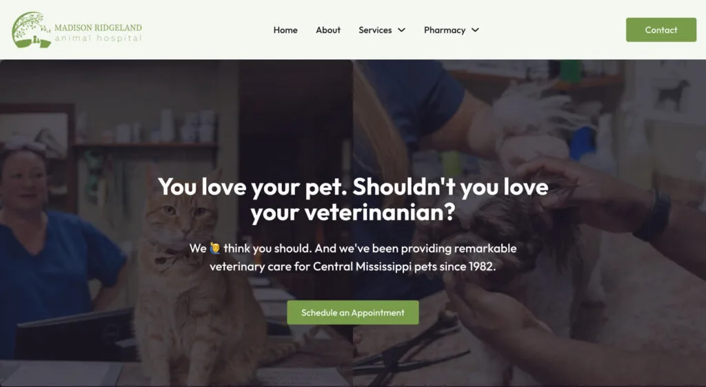 Madison Ridgeland Animal Hospital website hero