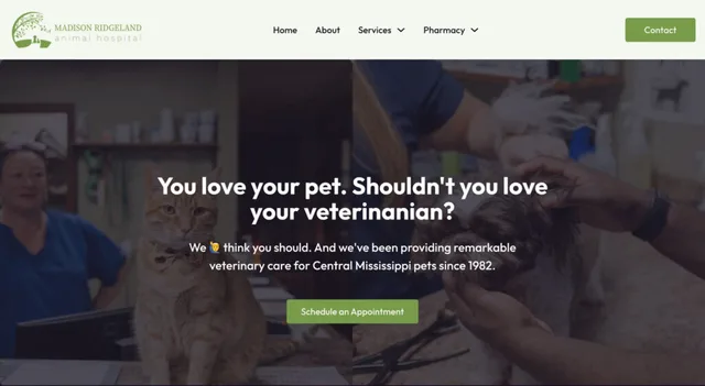Madison Ridgeland Animal Hospital website hero